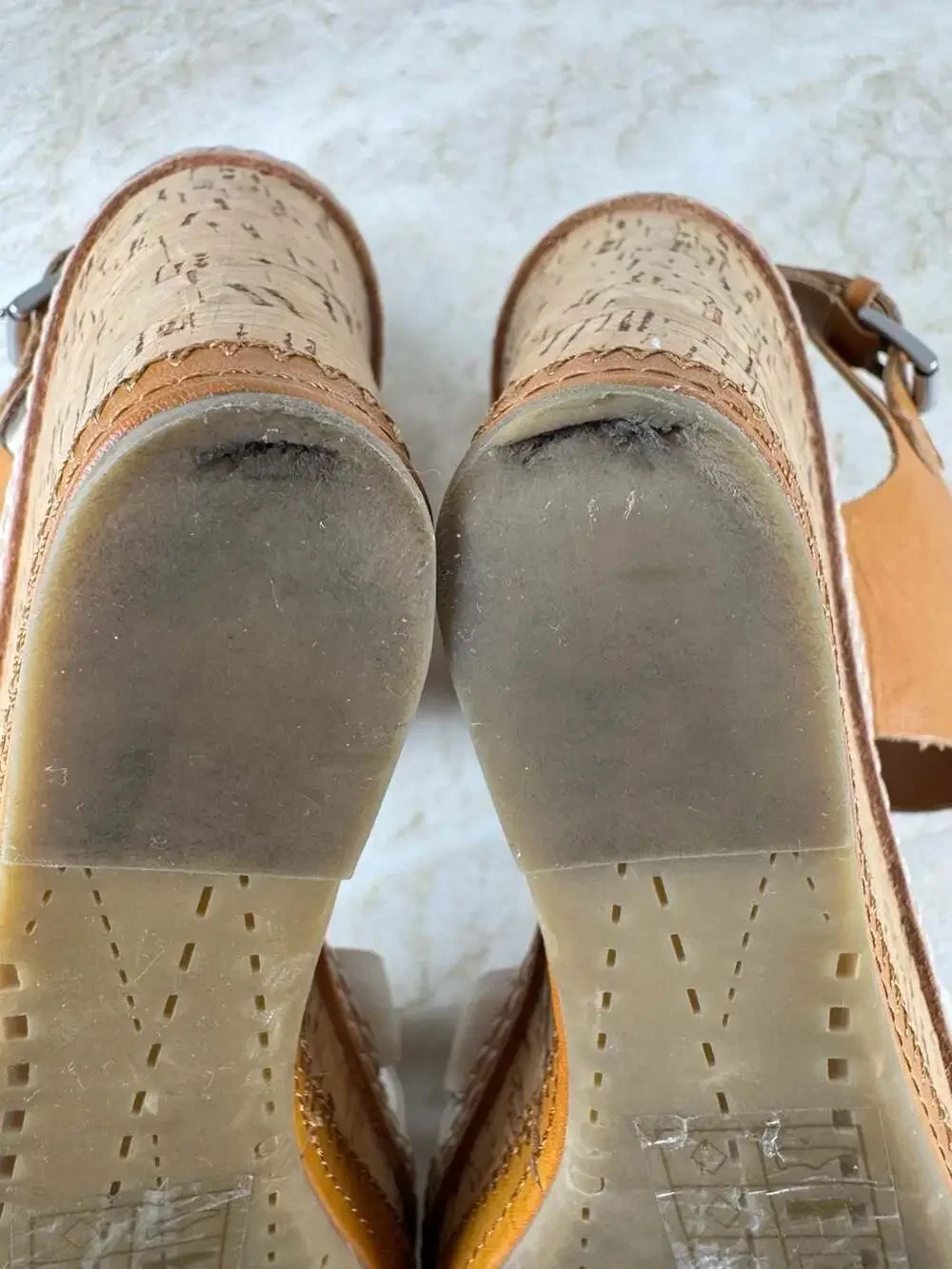 DV Dolce Vita Jaslyn Leather Cork Wedge Platform Sandals Tan White Womens 8.5